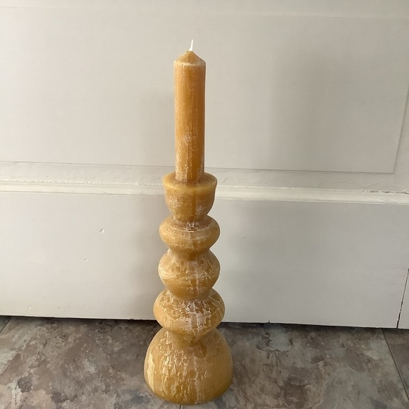 🆕 New Anthropologie Mustard Yellow Pillar Spindle Taper Candle - Picture 3 of 9